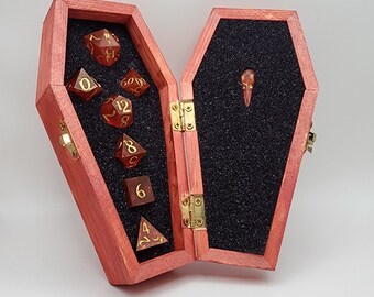 Handmade 7 Piece Red and Gold Dice Set