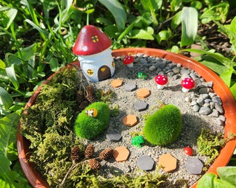 Fairy Zen Garden Kit, Mushroom House, Mini Garden, Zen Garden, Fairy Garden, Home or Office Decor, Gift Idea