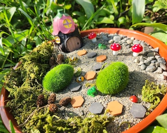Fairy Zen Garden Kit, Flower Top House, Mini Garden, Zen Garden, Fairy Garden, Home or Office Decor, Gift Idea