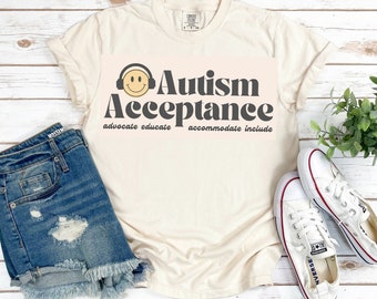 Autism Acceptance Retro Fall Adult Comfort Colors T Shirt