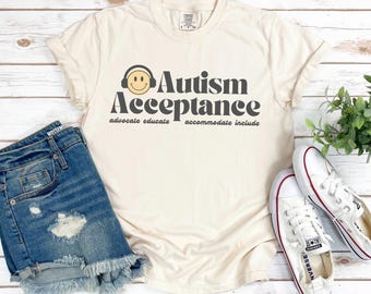 Autism Acceptance Retro Fall Adult Comfort Colors T Shirt