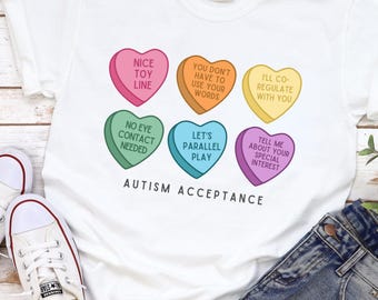 Autism Acceptance Candy Hearts Adult Tee