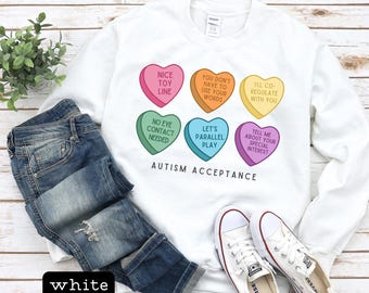Autism Acceptance Candy Hearts Adult Crewneck Sweatshirt