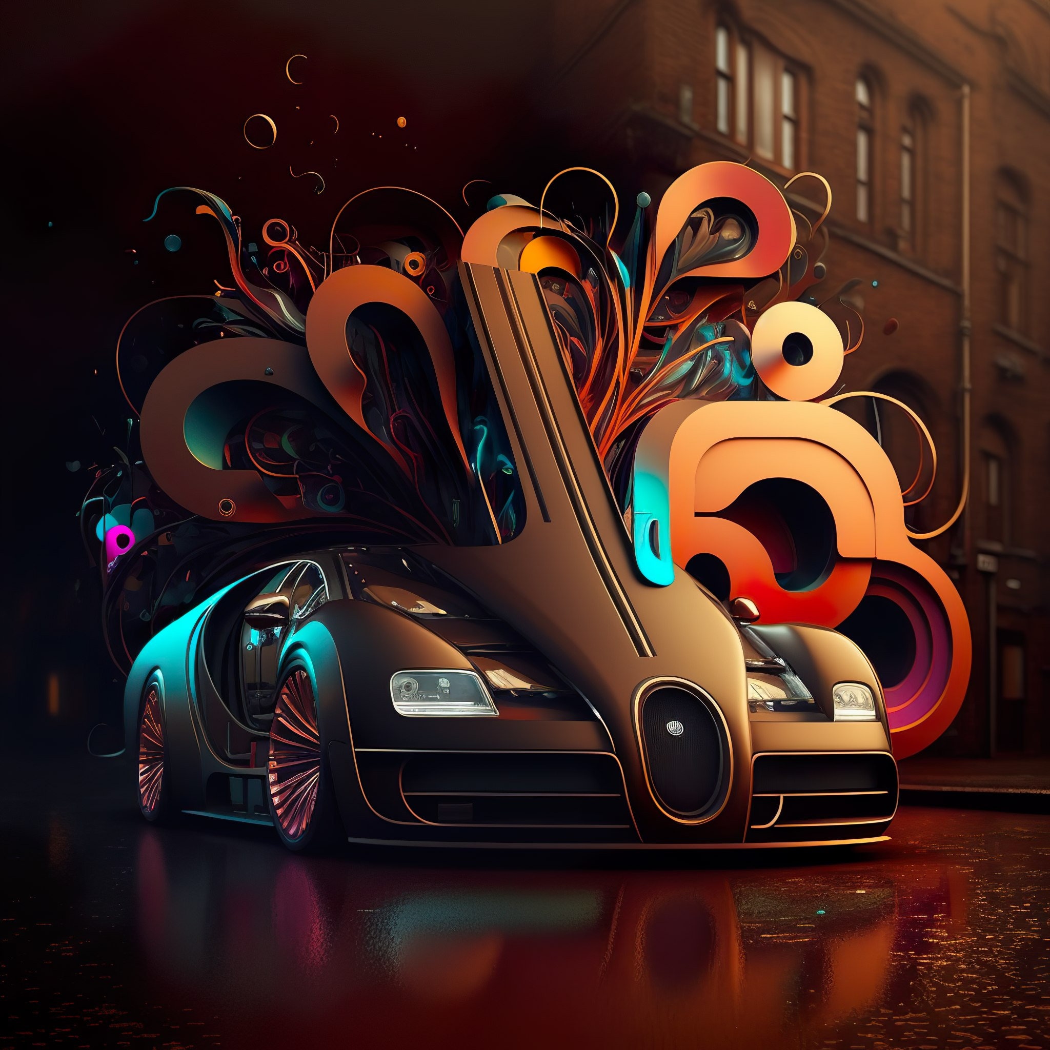 Bugatti Veyron Neon Digital Art