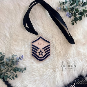 Custom Military Promotion Gift, Line Number Stripe, Promotion Ornament or Lanyard, AF Chevron, Military Rank Gift, Sergeant Promotion Gift