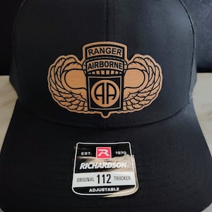 82nd Airborne, Airborne Ranger,Military, Infantry, Morale, Tactical,Veteran, Army, Marines Laser Engraved Leather Patch Hat Richardson 112