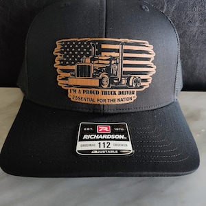 TRUCKER TRUCK DRIVER &quot; Proud Truck Driver&quot; Laser Engraved Leather Patch Hat Richardson 112