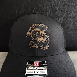 El Gallo, Rooster, Laser Engraved Leather Patch Hat Richardson 112