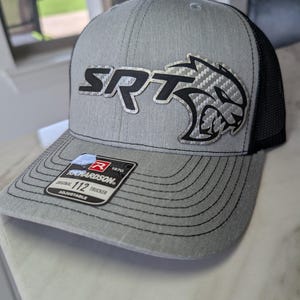 SRT Hellcat, Carbon Fiber Leather, Metallic Leather, Natural Leather Laser Engraved Richardson 112 Hats.
