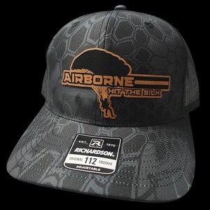 Airborne, Paratrooper, Military, Army, Marines, Navy, Aur Force,Laser Engraved Leather Patch Hat Richardson 112