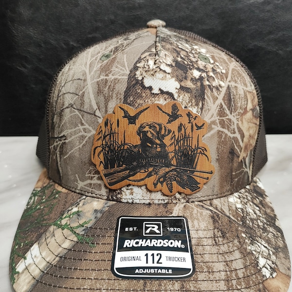 Camo  Hunt / Hunting / Outdoor Laser Engraved Leather Patch Hat Richardson 112