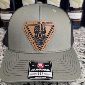 Veteran, Army, Marines, Air Force, Navy, Tactical, Skull, Military,Laser Engraved Leather Patch Hat Richardson 112