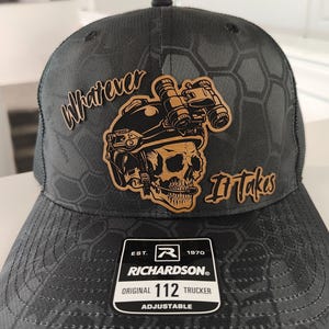 Whatever It Takes, Military, Veteran, Army, Marines, SWAT, Police, Navy, CBP,Laser Engraved Leather Richardson 112, Next Level T-Shirts