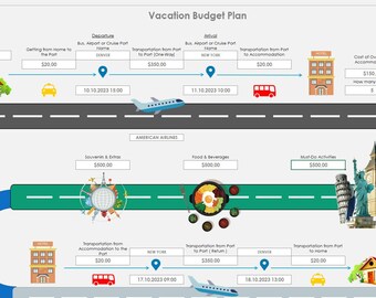 Vacation Travel Budget Planer Excel, Digital Travel Planner, Travel Budget Planner, Trip Expense Tracker, Vacation Planner, Schedule