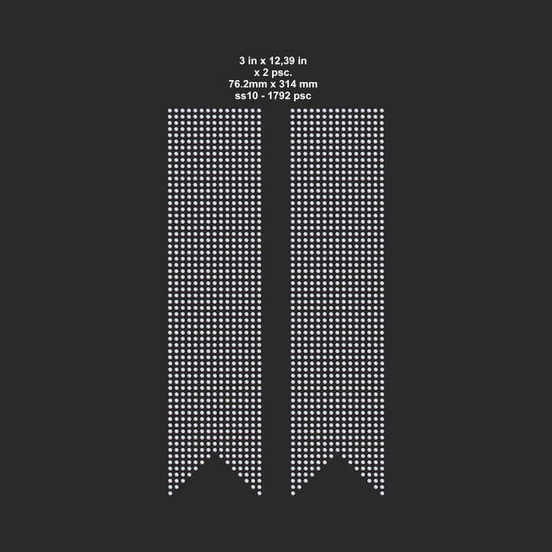 May include: Two rectangular strips of white, evenly spaced dots against a dark gray background. The strips are 3 inches wide and 12.39 inches long. Text at the top indicates the dimensions and quantity.