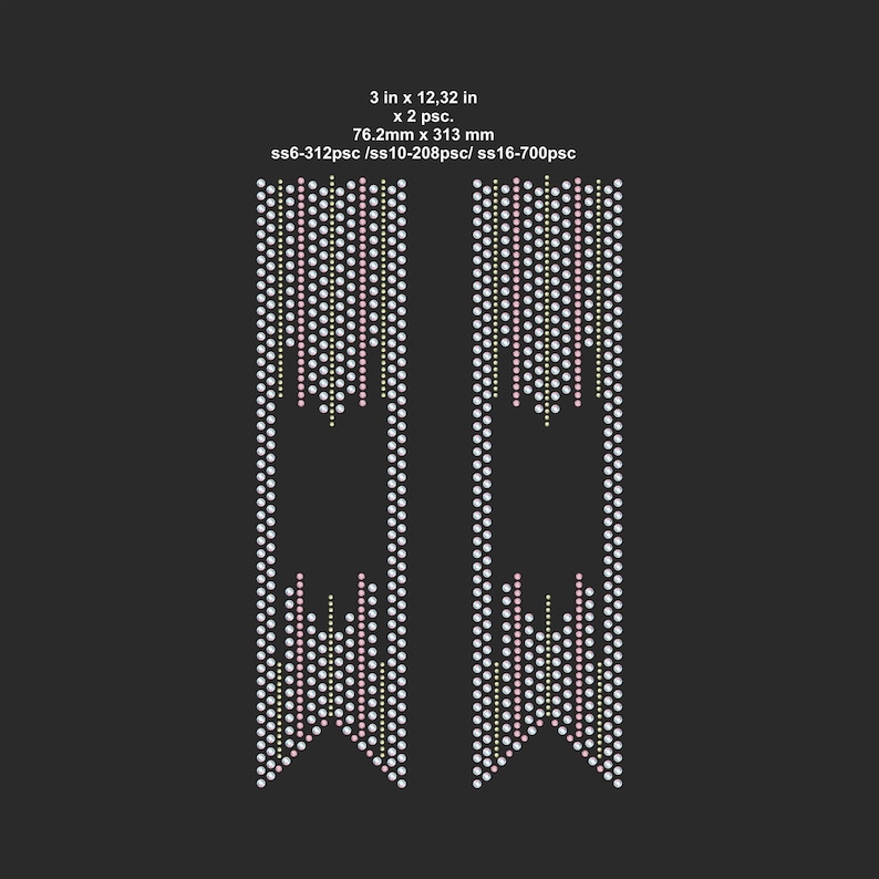 May include: Two decorative banners with a black background. Each banner is 3 inches by 12.32 inches. The banners are white with pink and yellow dotted lines. The text on the image reads: 3 in x 12,32 in x 2 psc. 76.2mm x 313 mm ss6-312psc /ss10-208psc/ ss16-700psc.