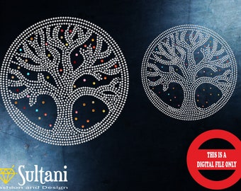 Rhinestone Life Tree, Digital Design - SVG CDR PDF - Small To Large Template