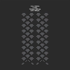 May include: Two vertical columns of white dots arranged in a diamond pattern on a black background. The image includes text indicating dimensions of 3 inches by 12.94 inches, and 76.2mm by 328mm.