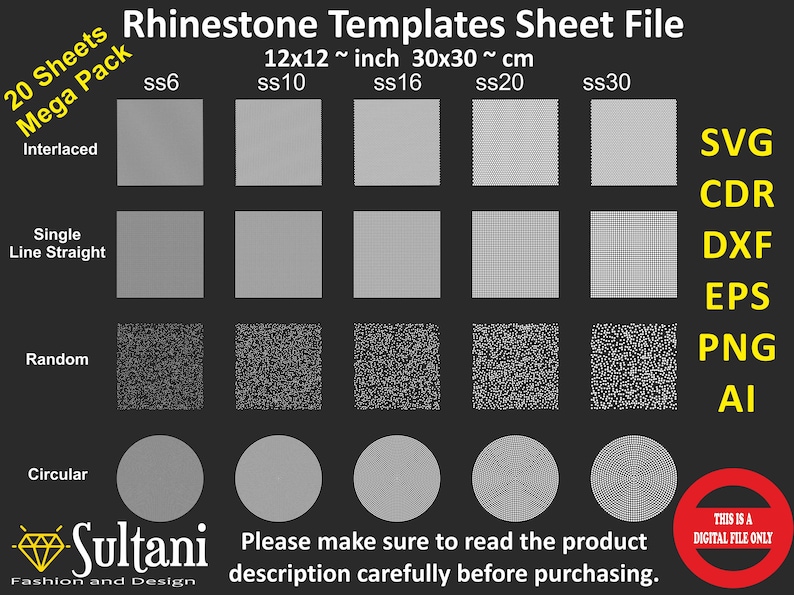 Rhinestone Template: 26-Sheet Mega Pack (20 + 6 Cricut Bonus) – SS6, SS10, SS16, SS20, SS30 (Digital File) image 3
