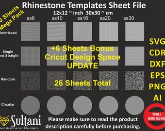 Rhinestone Template: 26-Sheet Mega Pack (20 + 6 Cricut Bonus) – SS6, SS10, SS16, SS20, SS30  (Digital File)