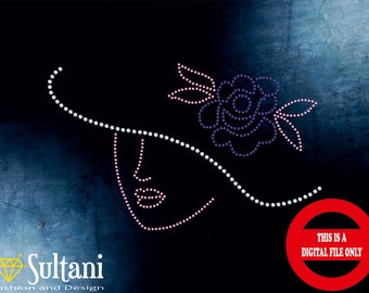 Woman with Hat Rhinestone Template: SS6 SS10 Cut File (Digital Download)