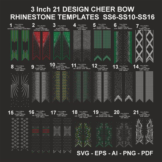 21 Cheer Bow Rhinestone Template : SS6 SS10 SS16 (Digital Files)