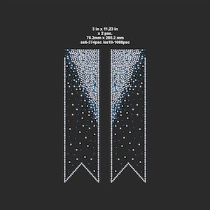 May include: Two rectangular designs with a banner bottom, each measuring 3 inches by 11.23 inches. The designs feature a gradient of white and blue dots, with the text "3 in x 11.23 in x 2 psc. 76.2mm x 285.2 mm ss6-374psc /ss10-1088psc".