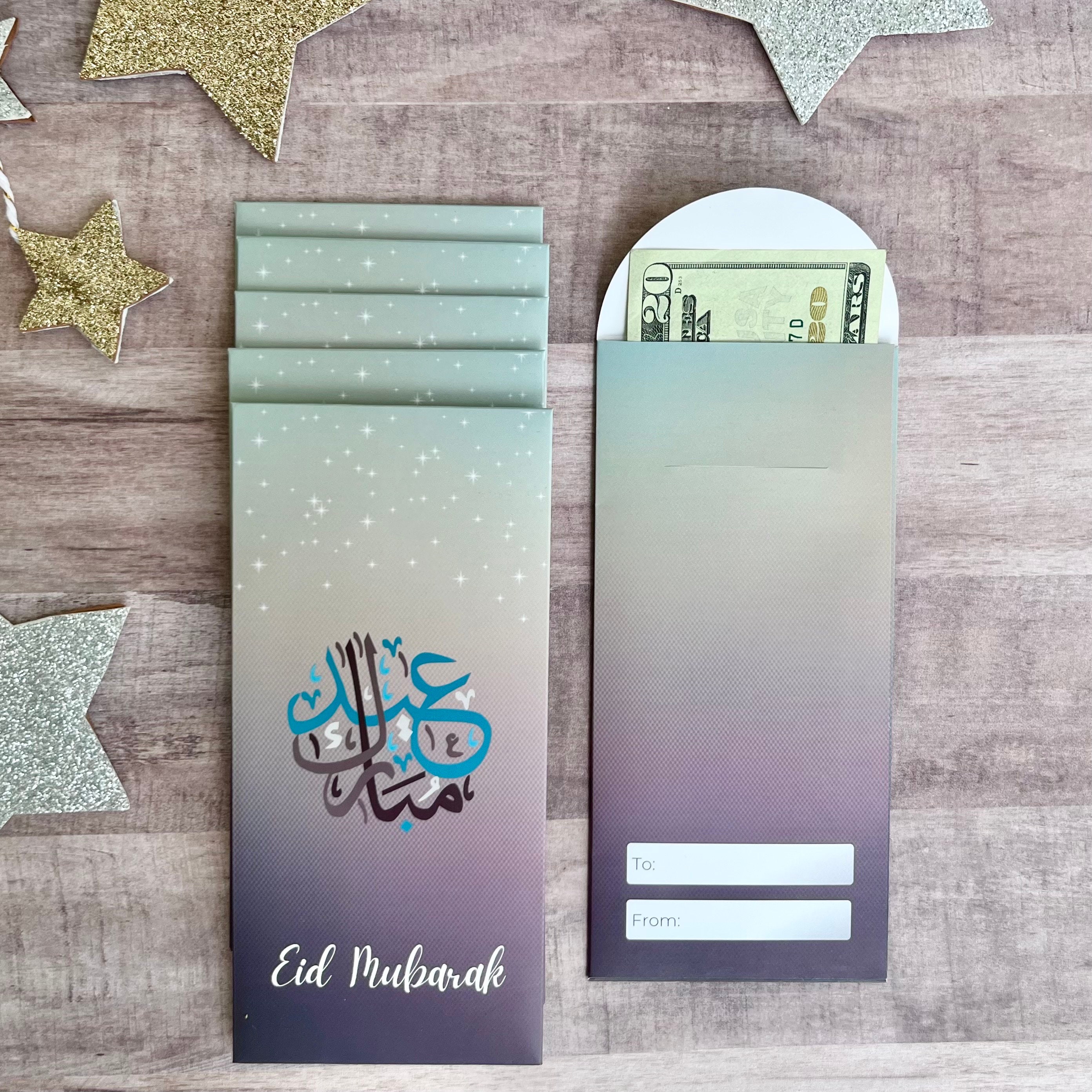 Eid Mubarak Karten Set – 6 Bunte Geldhalter-Karten Mit Plastikhüllen & Aufklebern Für Geldgeschenke Zu Eid