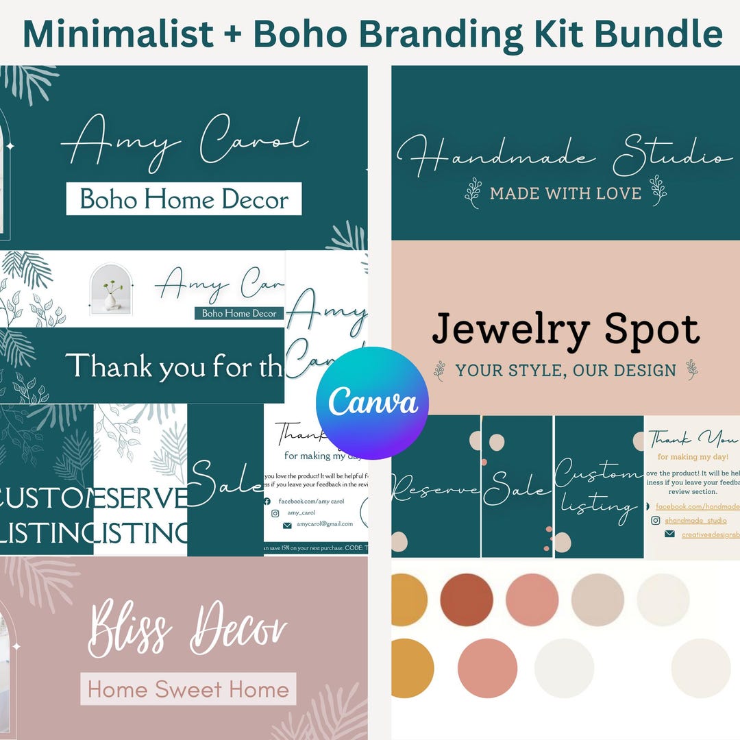 Etsy Branding Kit Canva Template Minimalist Boho Logo Bundle Editable ...