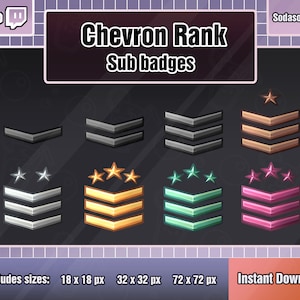 Chevron Arrow Army Military Rank Sub badges for Twitch