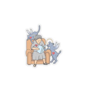 Piece of My Heart Pet Loss Memorial, Kiss Cut Stickers, Woman with Cat and Dog