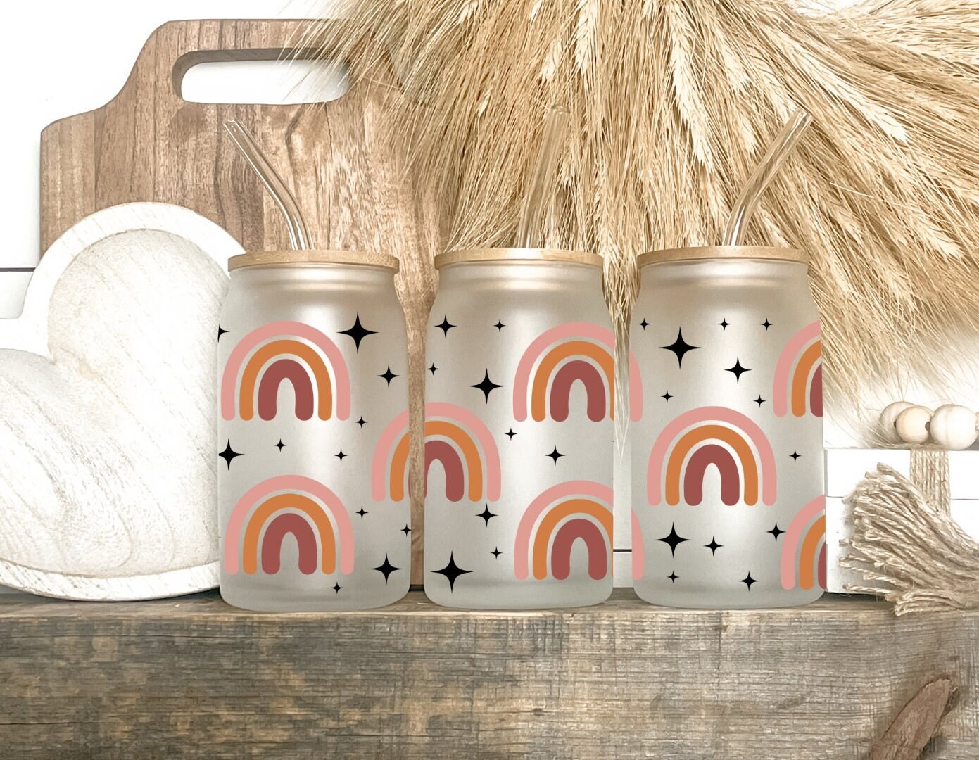 Boho Rainbow 16oz Libbey Glass Can Wrap. Beige Rainbow Wrap. Boho Beige ...