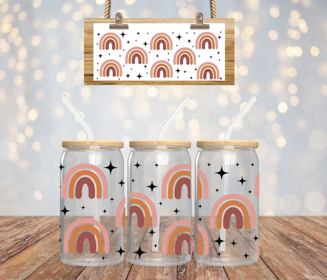 Boho Rainbow 16oz Libbey Glass Can Wrap. Beige Rainbow Wrap. Boho Beige ...