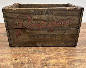 Atlas Prager Beer Crate Case Wood Chicago BW96 Wooden Advertising No Lid