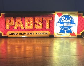 VTG Pabst Blue Ribbon Good Old-Time Flavor Large Lighted Hanging Beer Sign WORKS
