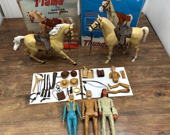Vintage Marx Toys Johnny West Figures Cowboy Kid Cherokee Thunderbolt Horse