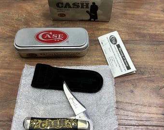 Navaja de bolsillo Johnny Cash Russlock CASE XX con funda, coleccionable raro, 06799