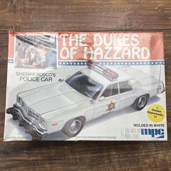 Maqueta de coche de policía del Sheriff Rosco de Dukes of Hazzard de 1982, escala 1:25, NUEVO Y SELLADO