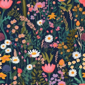 Navy Wildflower seamless digital pattern seamless floral digital paper digital scrapbooking wildflower custom fabric sublimation