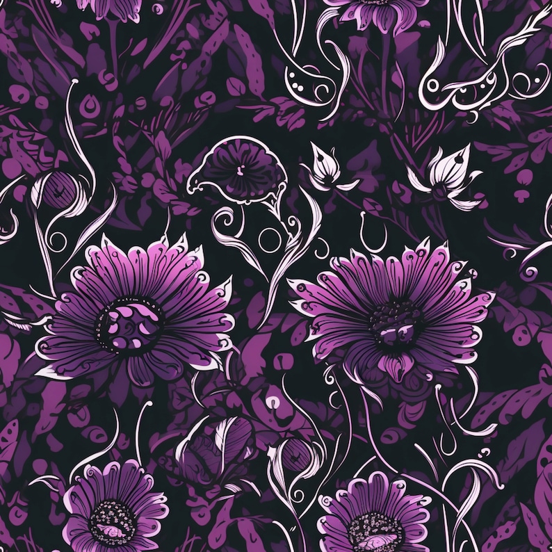 Dark Purple Floral Seamless Pattern for Gothic Digital Paper Gothic ...