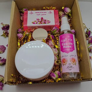 Handcrafted Spa Gift Box - Stress Relied Gift For Her / Self Care /Moroccan Water Rose / organic rose soap / rose clay for face / Baume
