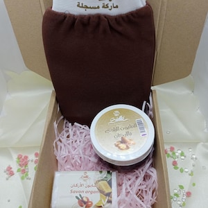 Hammam Kit- Pure Moroccan Black Soap With Organic Argan Oil-Exfoliating Kessa Glove Hammam Spa+ Natural Argan Soap-Natural Black Beldi Soap
