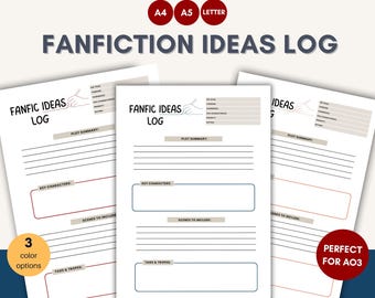 Fanfiction Ideas Log | AO3 Writing Planner PDF | Daily Fanfic Planner & Fandom Writing Worksheets | Fiction Writing Printable