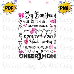 Cheer Mom | Png | Svg | Pdf | Instant Download | Sublimation | DFT Design Files | Big Bow Fixin | Glitter Sprayin |  Loud & Proud