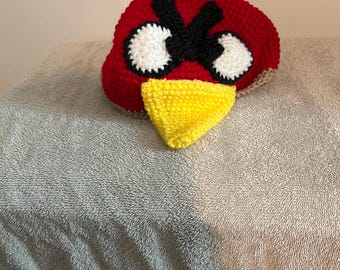 Hand Crocheted Angry Bird Plush Toy, Red Yarn Character