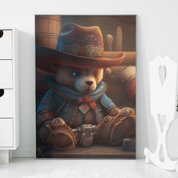 Cowboy Teddy Bear Print for Nursery or Kids Room