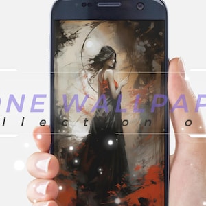 Herbst Goth Phone Wallpaper Sammlung von 5 | Kunst einer anmutigen Frau auf Waldspaziergang | Inspiriert von Jeffrey Catherine Jones