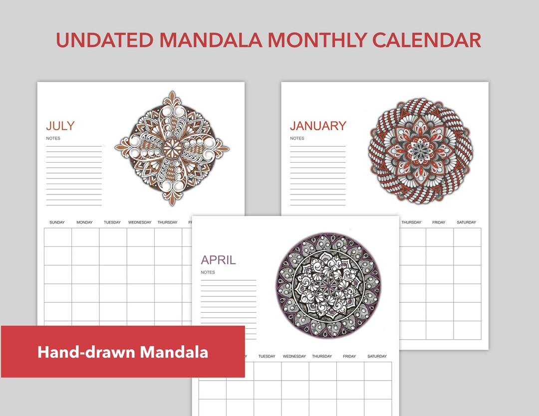 Undated Hand-drawn Mandala Monthly Calendar - Etsy