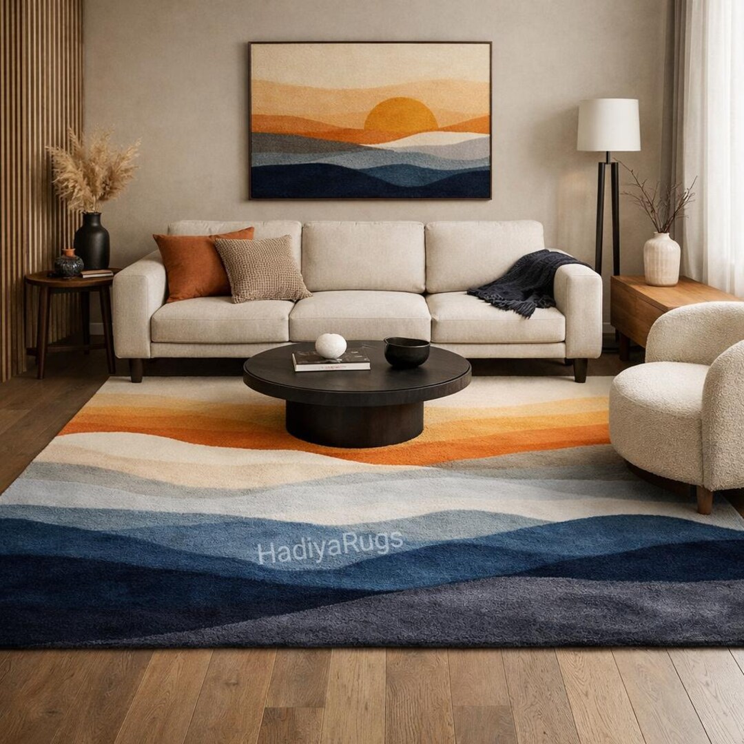 Hand-tufted Wool Area Rug – Modern Sunset Wave Design - Etsy