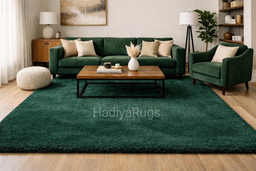 Hand Tufted Deep Green Wool Rug: Plush Solid Area Rug - Etsy